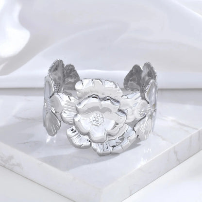 18k Floral Cuff Bangle Bracelets