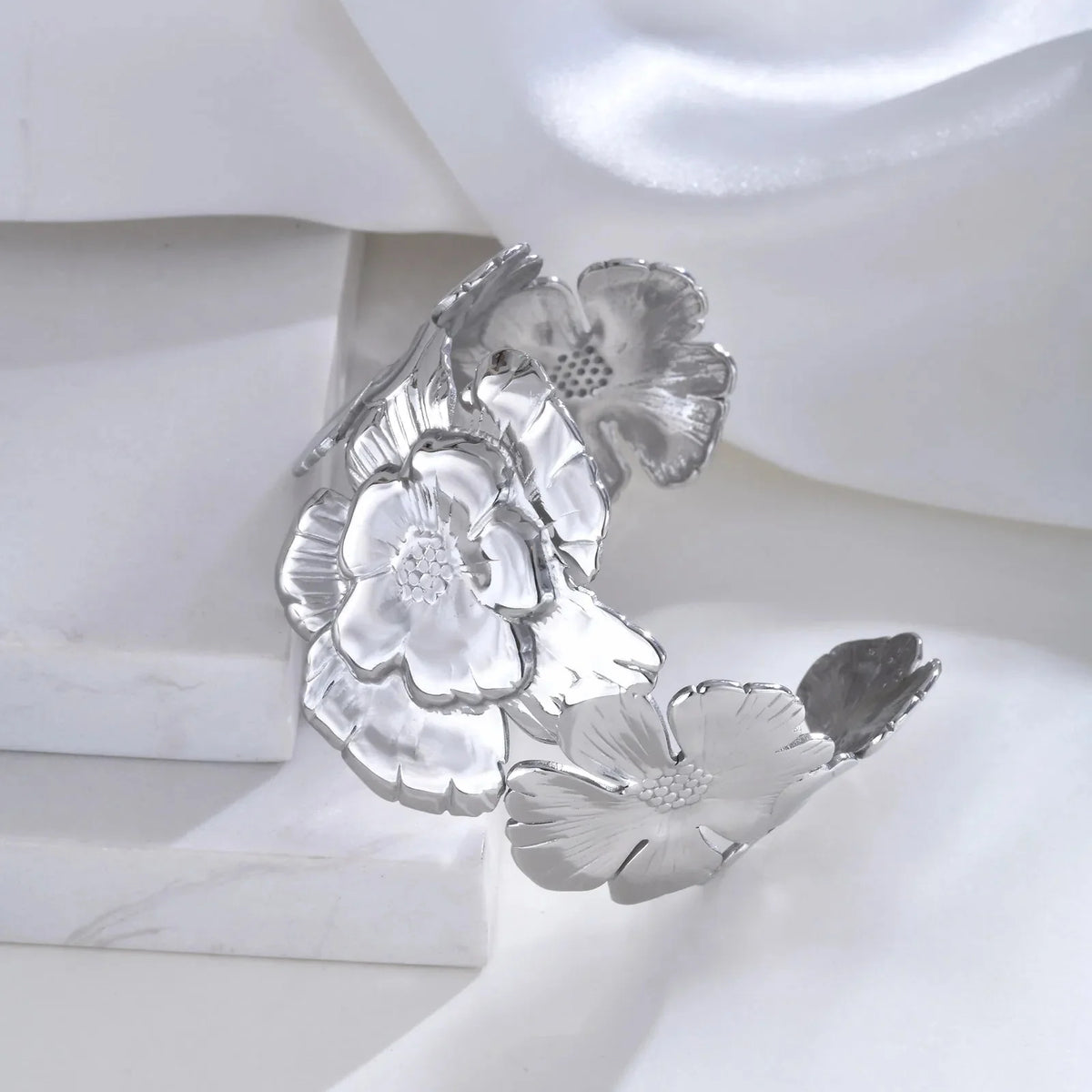 18k Floral Cuff Bangle Bracelets