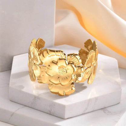 18k Floral Cuff Bangle Bracelets