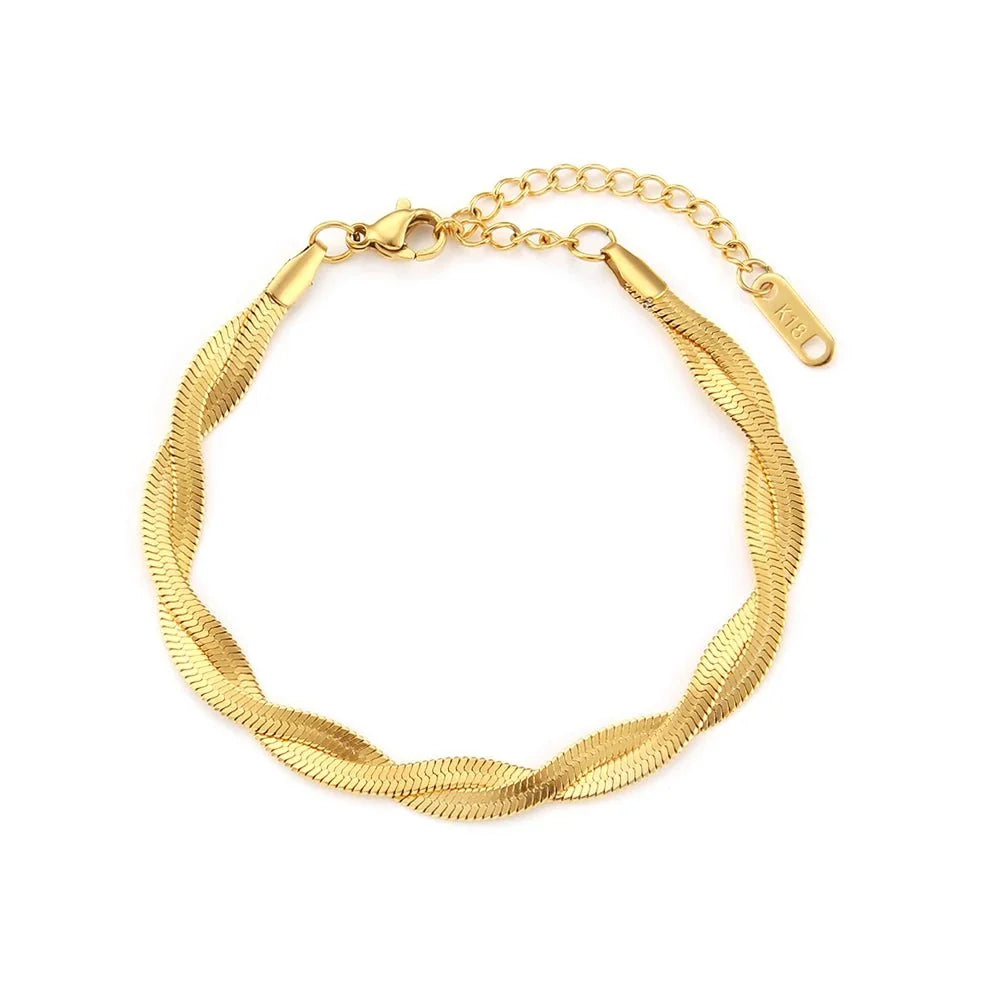 18k Interwoven Herringbone Chain Necklace and Bracelet Set