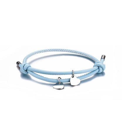 18k Personalized Leather Heart Charm Bracelet