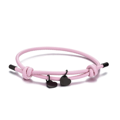 18k Personalized Leather Heart Charm Bracelet