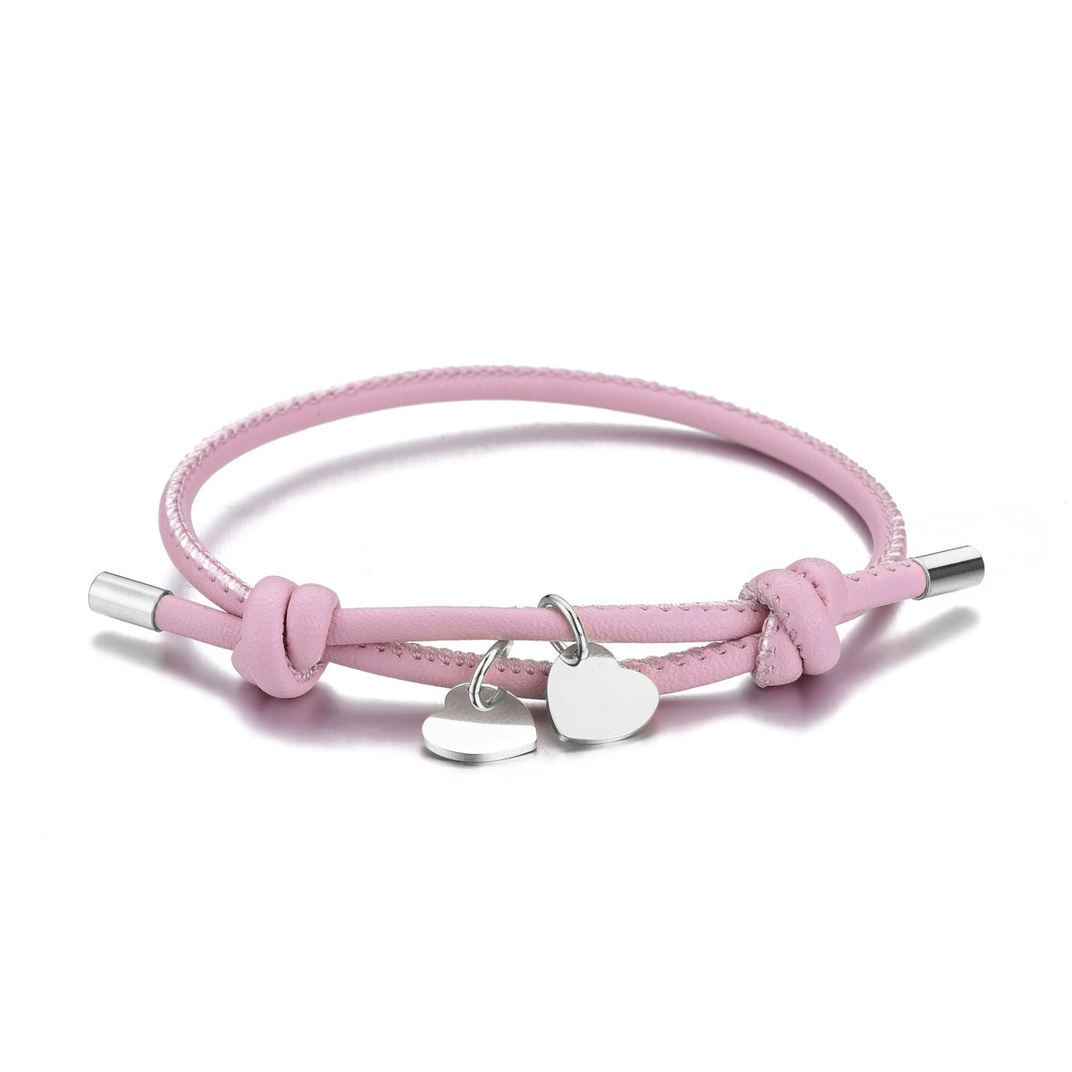 18k Personalized Leather Heart Charm Bracelet