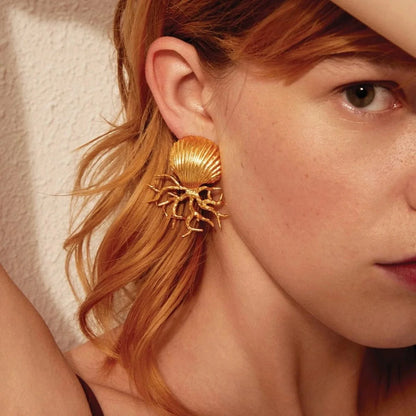 18k Sea Shell Coral Earrings