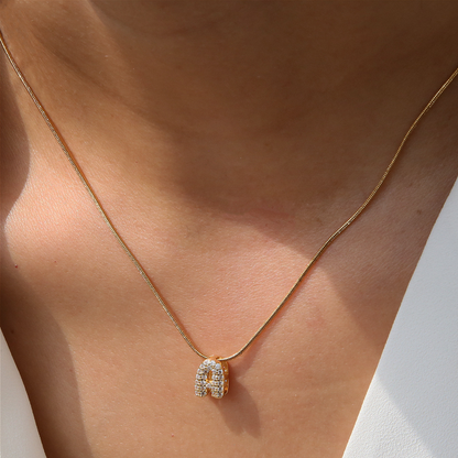 Diamond Bubble Letter Initial Necklace