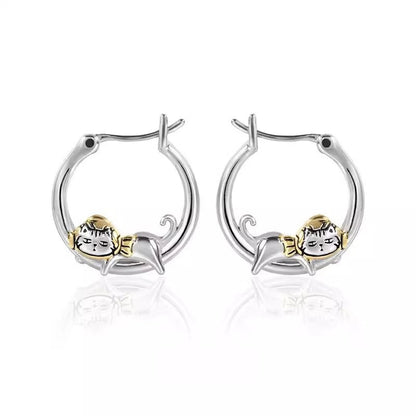 Cute Sleeping Cat Hoop Earrings