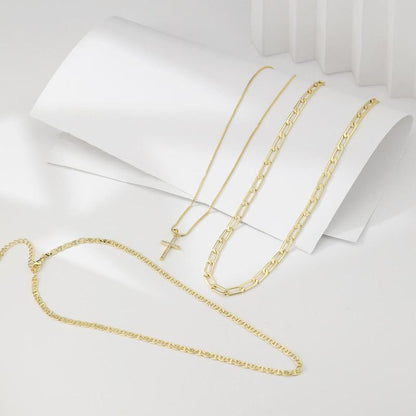 3pc 14k Layered Cross Necklace Stack