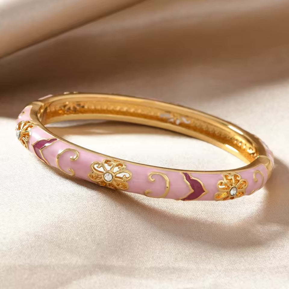 4pc Floral Accented Bangle Stack