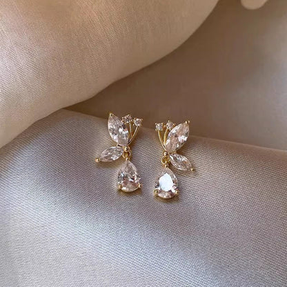 Dainty Butterfly Crystal Droplet Earrings