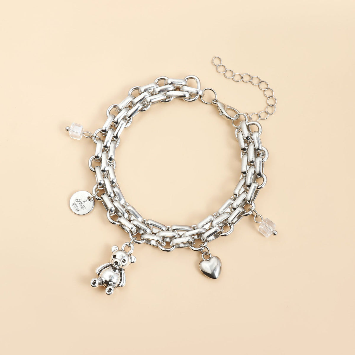 2pc Chunky Bear Heart Necklace and Bracelet Set
