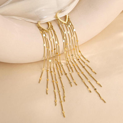 14k Tassel Chain Hoop Earrings