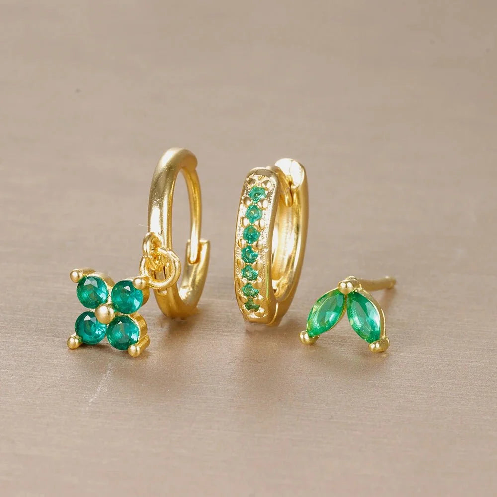 3pc Dainty Floral Huggie Whale Earrings Set