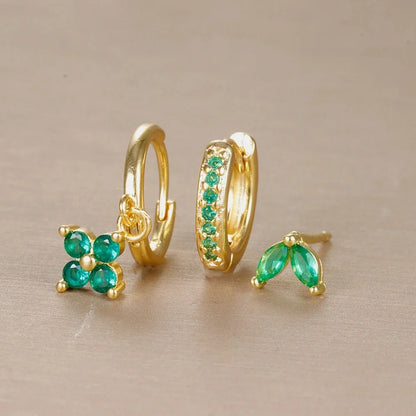 3pc Dainty Floral Huggie Whale Earrings Set