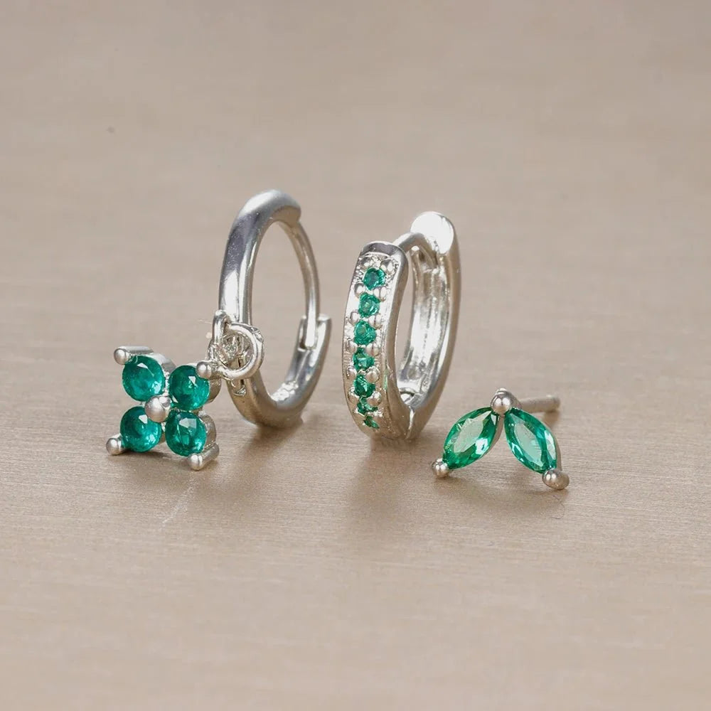 3pc Dainty Floral Huggie Whale Earrings Set