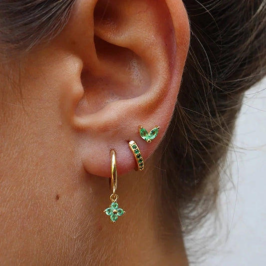 3pc Dainty Floral Huggie Whale Earrings Set