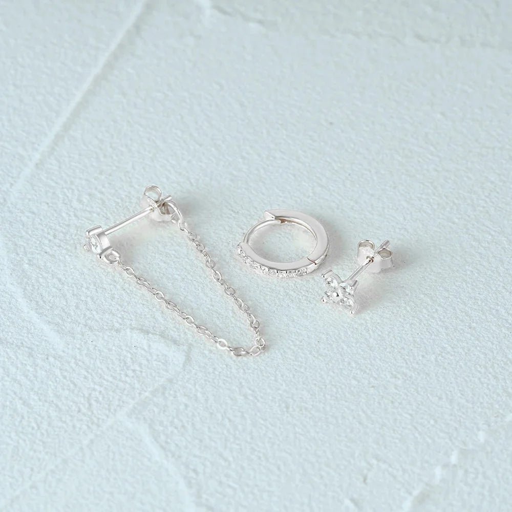 3pc Dainty Floral Tassel Chain Earrings Set