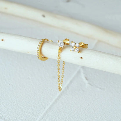 3pc Dainty Floral Tassel Chain Earrings Set