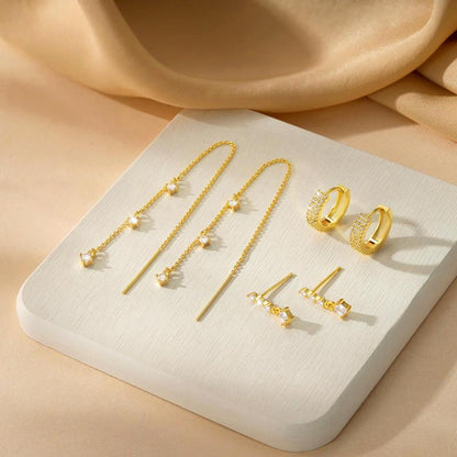 3pc Dainty Diamond Accented Earrings Stack