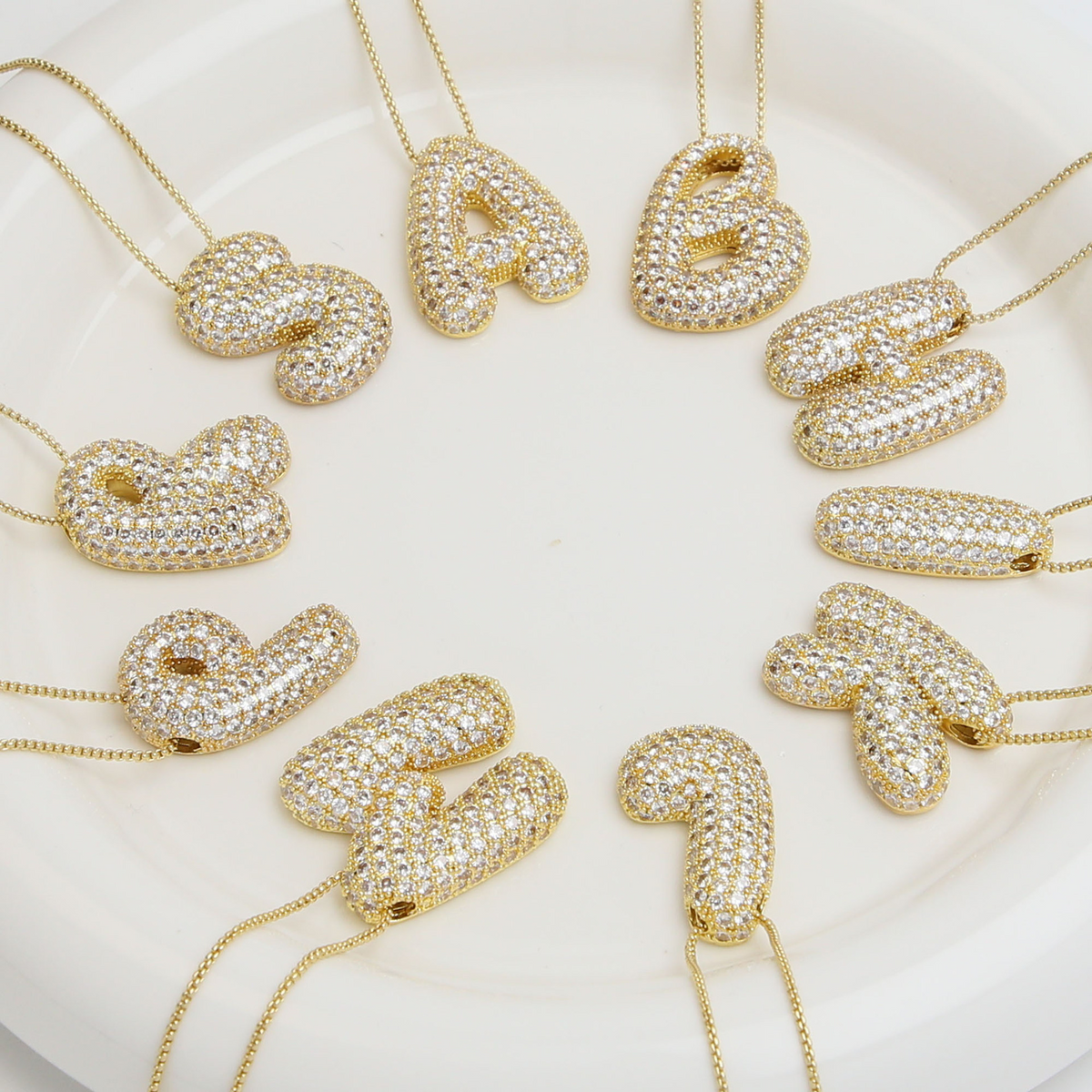 Chunky Bubble Diamond Dazzle Initial Necklaces