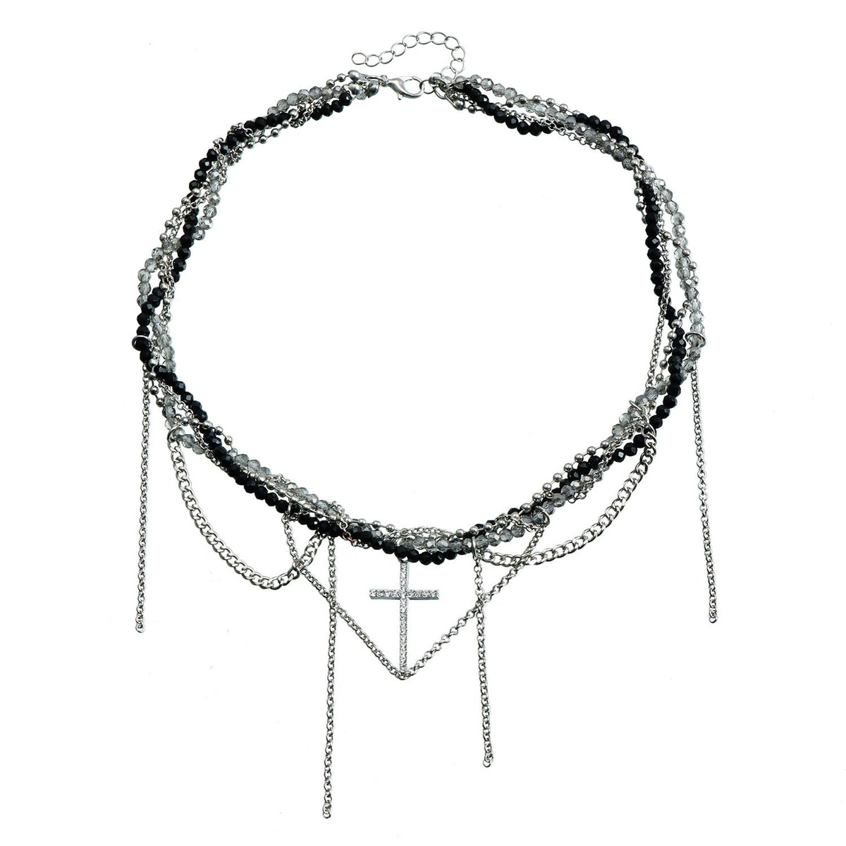 Intertwined Beaded CZ Cross Necklace