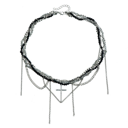 Intertwined Beaded CZ Cross Necklace