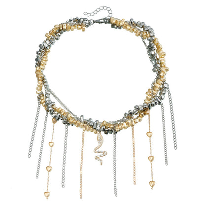 Irregular Intertwined Beaded Snake Necklace