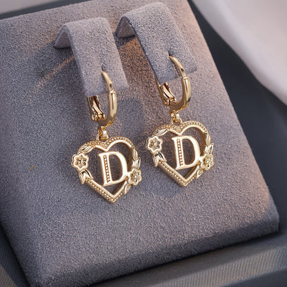 Dainty Initial Letter Heart Hoop Earrings