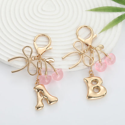 Bubble Initial With Bow & Cherry Bag Charms Keychain