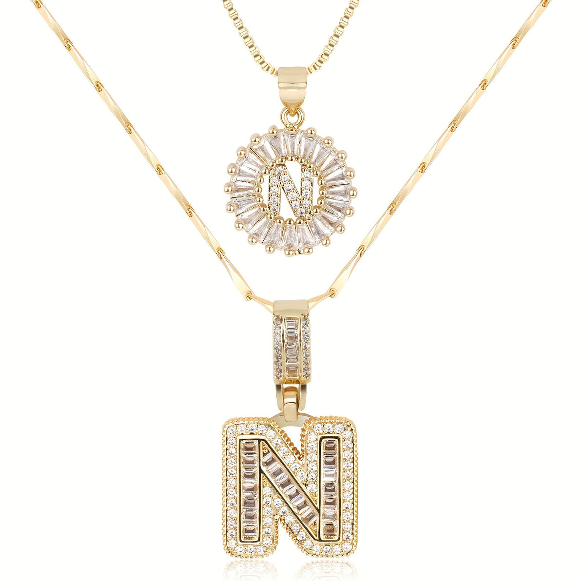 2pc 14k Diamond Letter Initial Necklaces