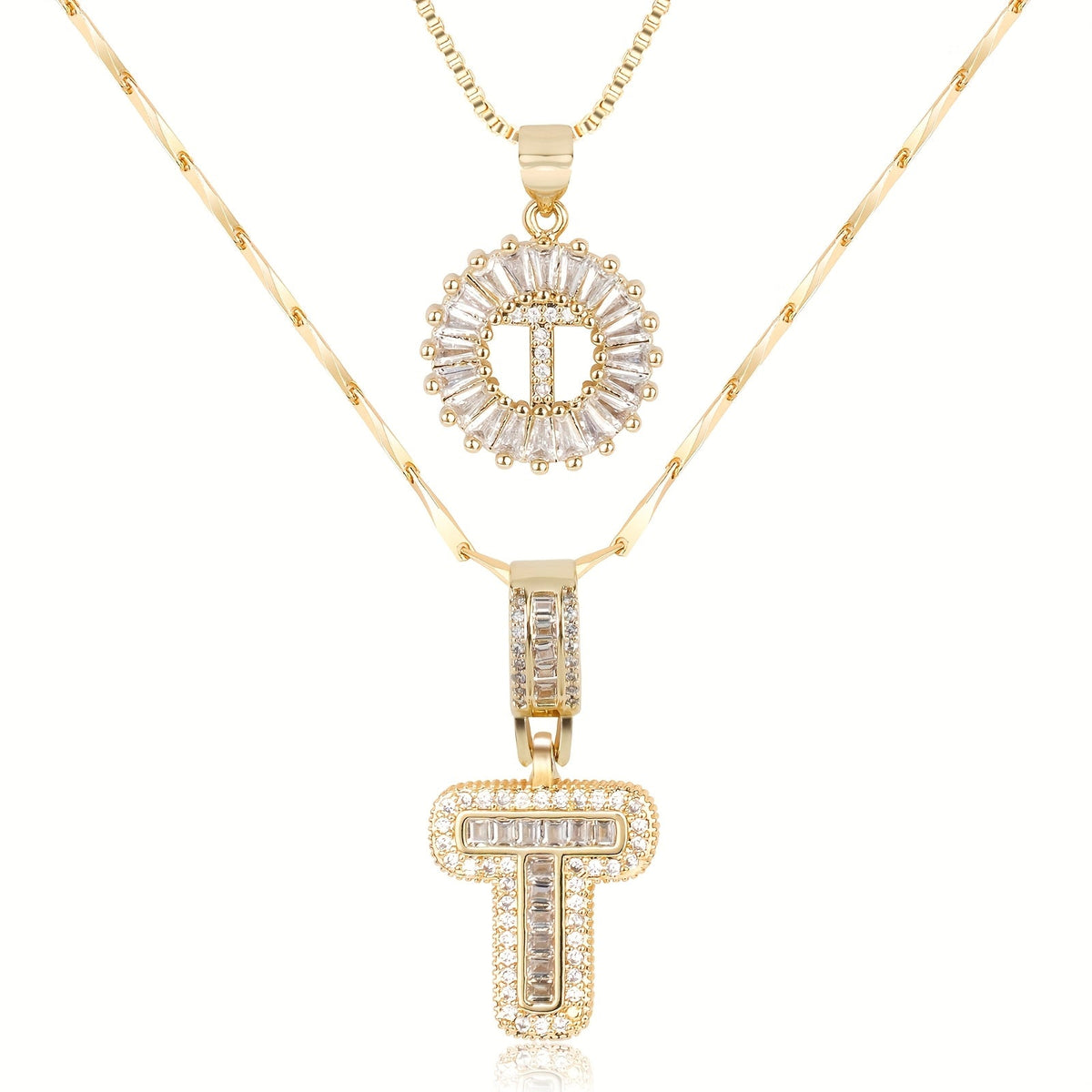 2pc 14k Diamond Letter Initial Necklaces