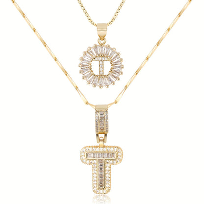 2pc 14k Diamond Letter Initial Necklaces