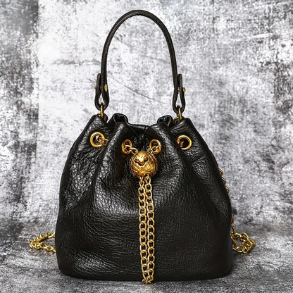 Mini Leather Drawstring Bucket Handbag