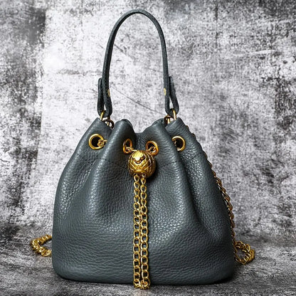 Mini Leather Drawstring Bucket Handbag