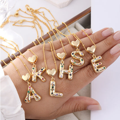 Colorful Chunky Heart Initial Satellite Chain Necklace