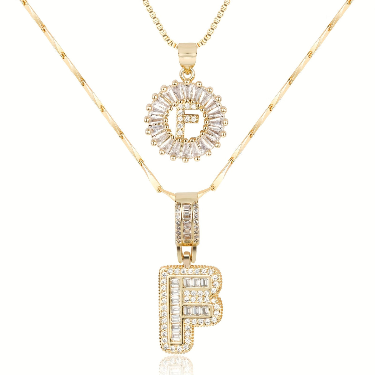 2pc 14k Diamond Letter Initial Necklaces