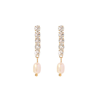 18k Dainty Diamond Tassel Pearl Dangle Earrings