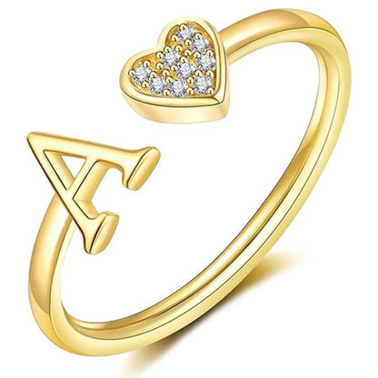 Elegant Heart Accented Serif Letter Initial Ring