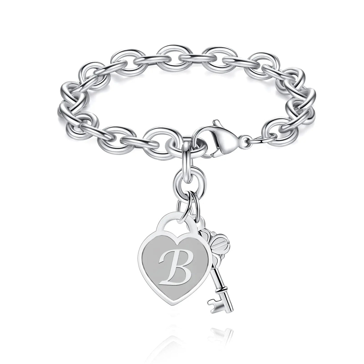 Chunky Clip Heart & Key Letter Initial Bracelet