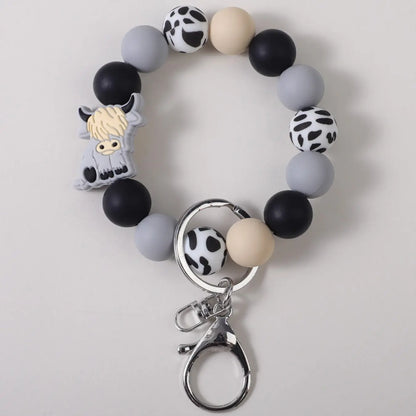 Cute Cow Charm Beaded Wrist Keychain