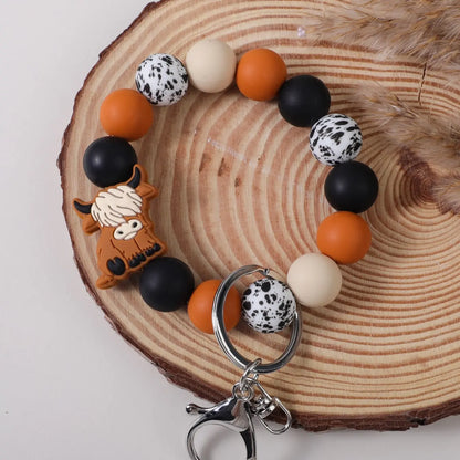 Cute Cow Charm Beaded Wrist Keychain