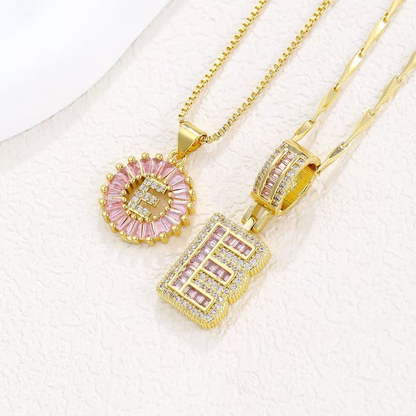 2pc 14k Diamond Letter Initial Necklaces (Limited Pink Edition)