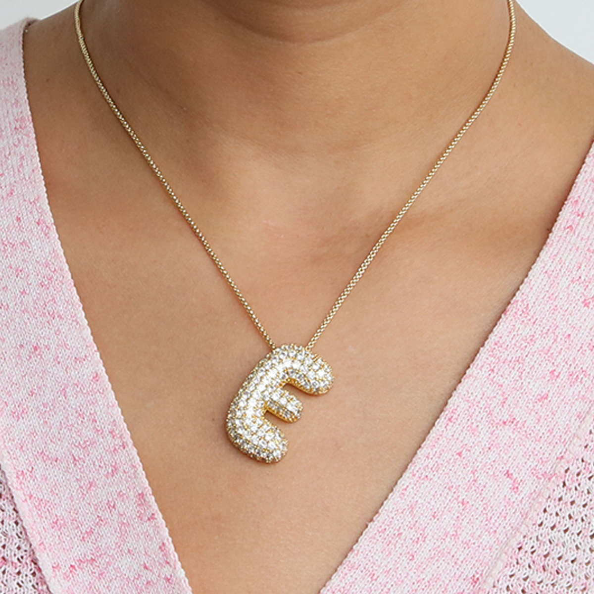 Chunky Bubble Diamond Dazzle Initial Necklaces