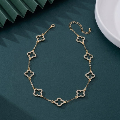 Pave Clover Outline Necklace