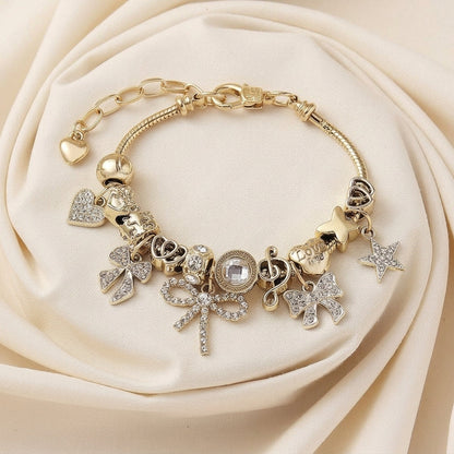 Elegant Bow & Heart Charm Bracelet