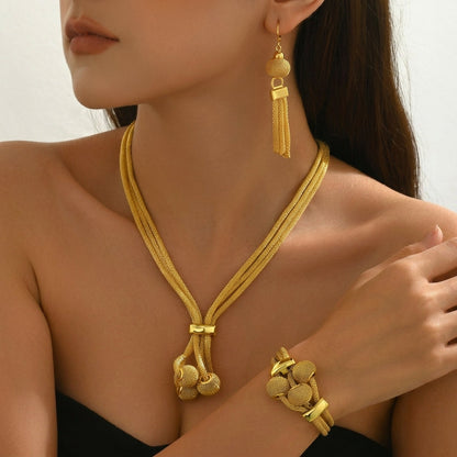 3pc Tassel Sphere Necklace, Bracelet, Earrings Set