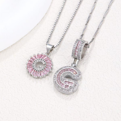 2pc 14k Diamond Letter Initial Necklaces (Limited Pink Edition)
