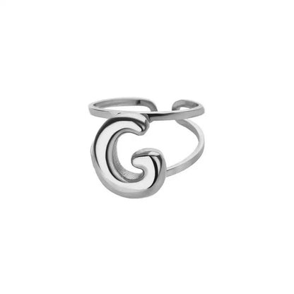 Adjustable Open Band Bubble Letter Initial Ring