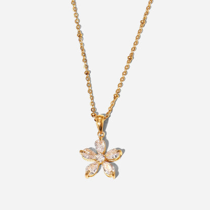 18k Diamond Five Petal Flower Necklace