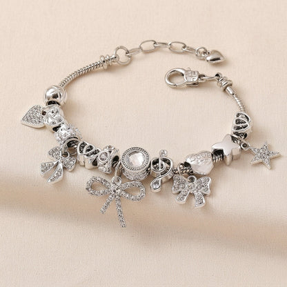 Elegant Bow & Heart Charm Bracelet