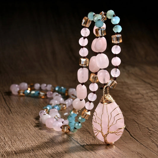 Boho Geometric Crystal Pendant Necklace